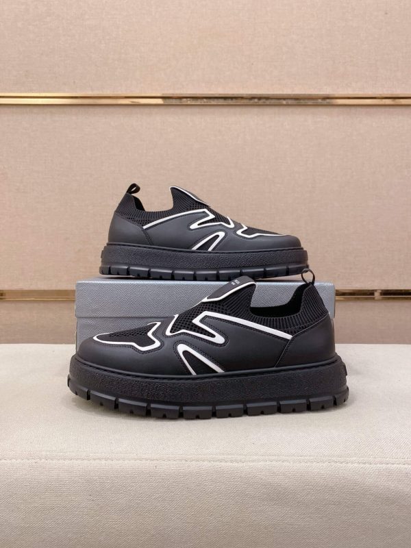 Prada Black Techno Knit and Leather Sneakers