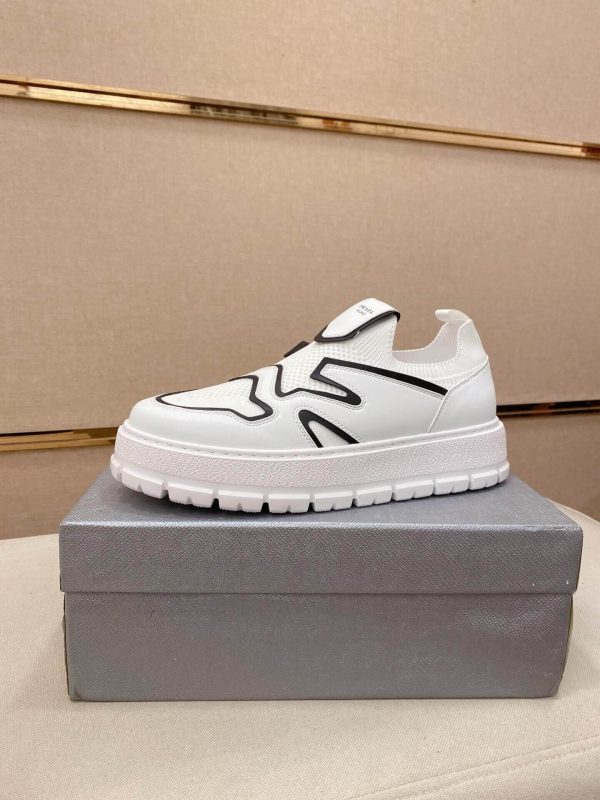 Prada White Techno Knit and Leather Sneakers with Black Accents
