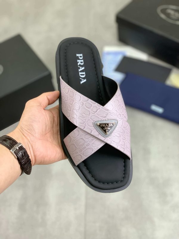 Prada Marble Grey Crocodile Leather Crisscross Sandals