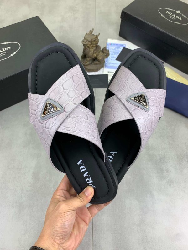 Prada Marble Grey Crocodile Leather Crisscross Sandals