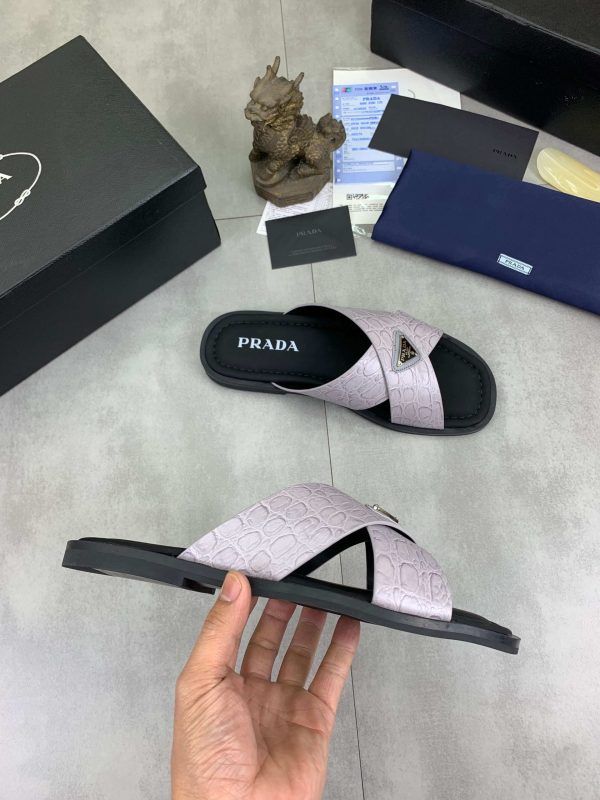 Prada Marble Grey Crocodile Leather Crisscross Sandals