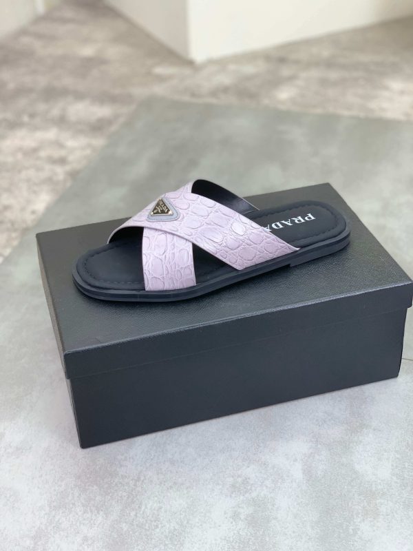 Prada Marble Grey Crocodile Leather Crisscross Sandals