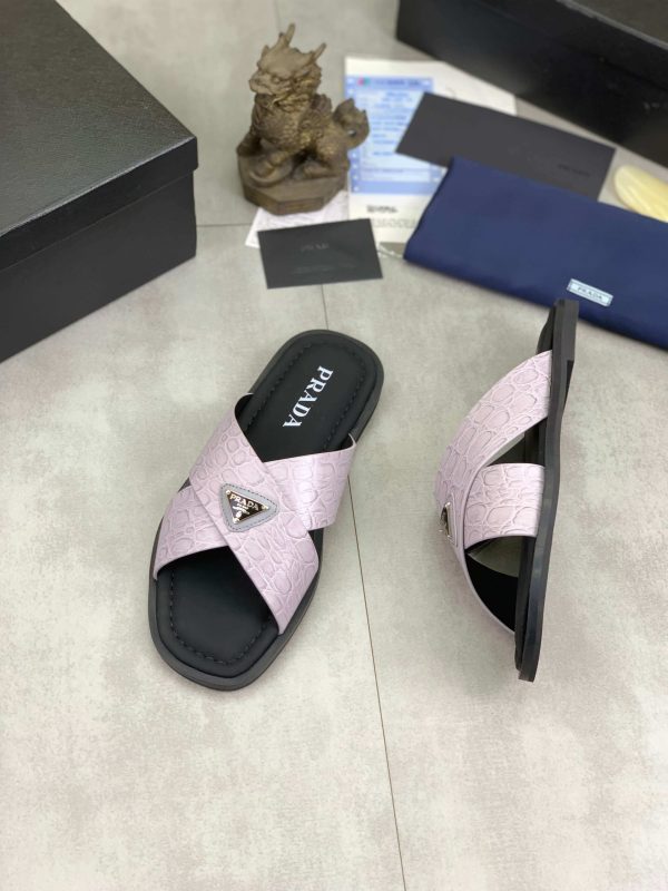 Prada Marble Grey Crocodile Leather Crisscross Sandals