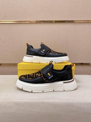 Black & Brown Fendi FF Monogram Sneakers with Hook-and-Loop Closure