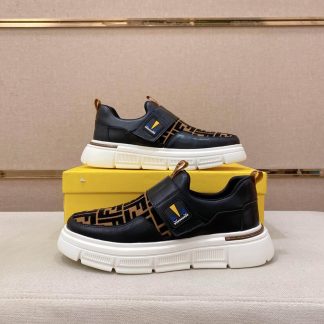 Black & Brown Fendi FF Monogram Sneakers with Hook-and-Loop Closure