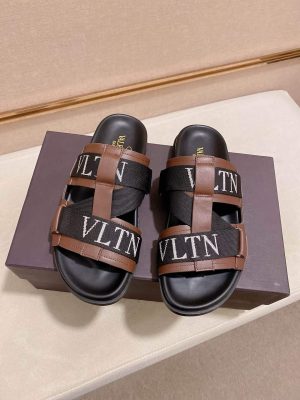 Valentino Garavani VLTN Leather Sandals in Brown