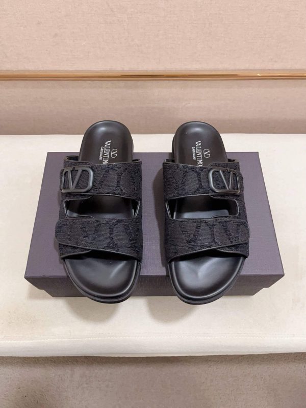 Valentino Garavani Black Toile Iconographe Sandals