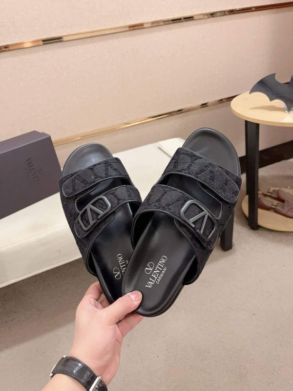 Valentino Garavani Black Toile Iconographe Sandals