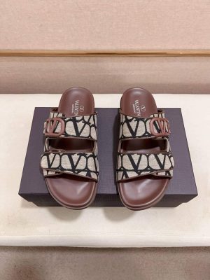 Valentino Garavani VLogo Beige and Black Toile Iconographe Sandals