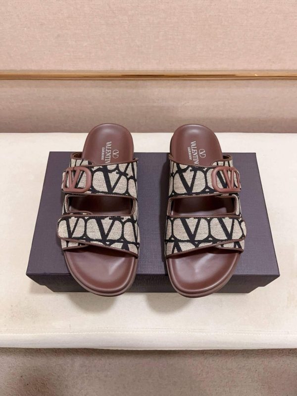 Valentino Garavani VLogo Beige and Black Toile Iconographe Sandals