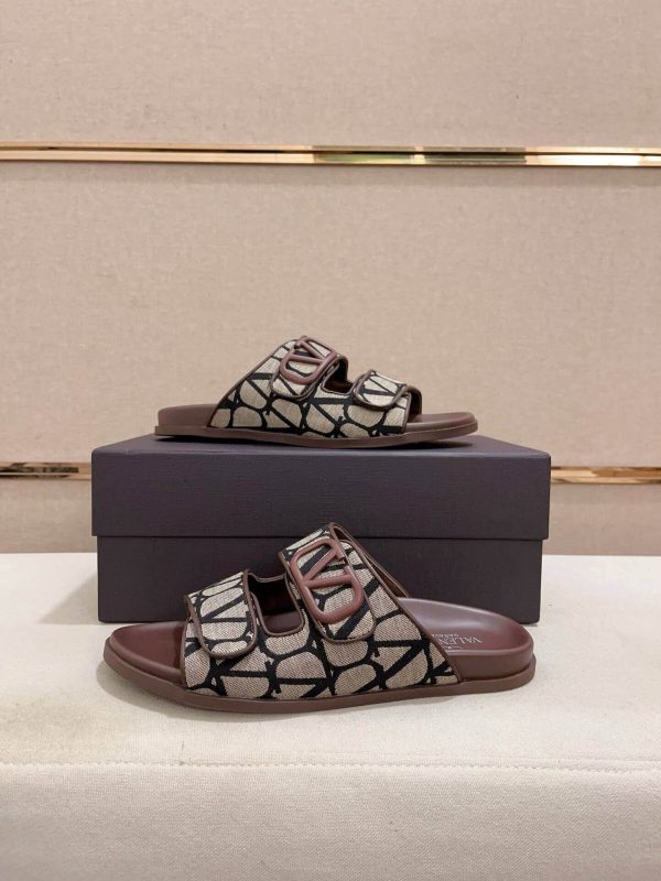 Valentino Garavani VLogo Beige and Black Toile Iconographe Sandals