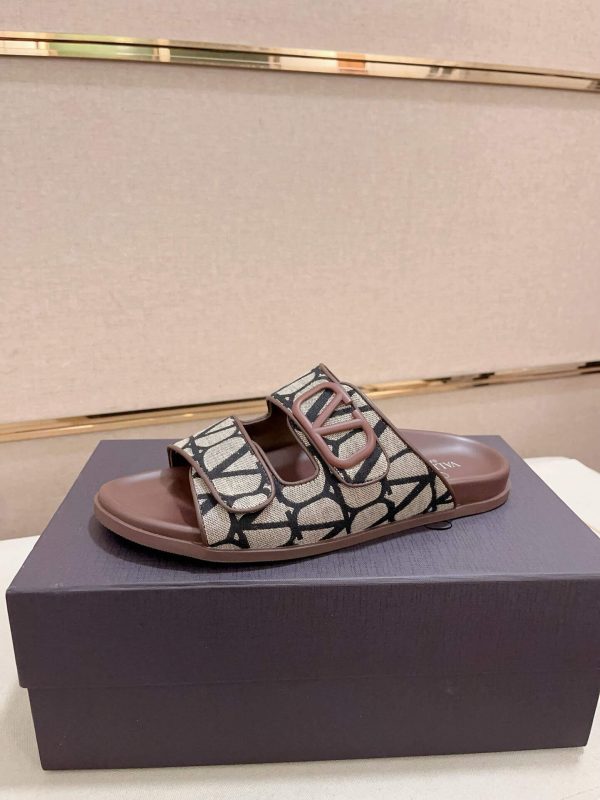 Valentino Garavani VLogo Beige and Black Toile Iconographe Sandals