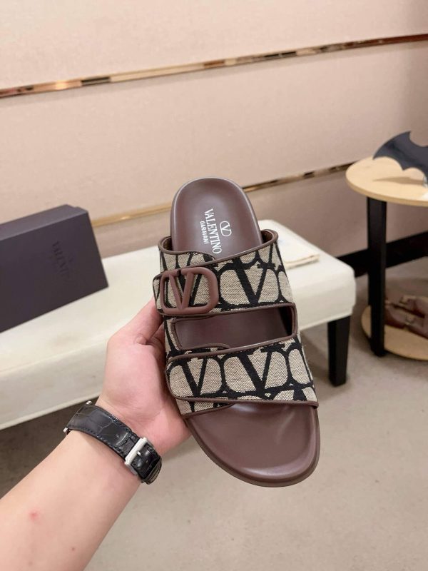 Valentino Garavani VLogo Beige and Black Toile Iconographe Sandals