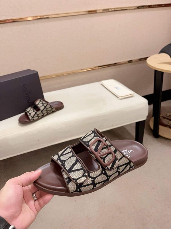 Valentino Garavani VLogo Beige and Black Toile Iconographe Sandals