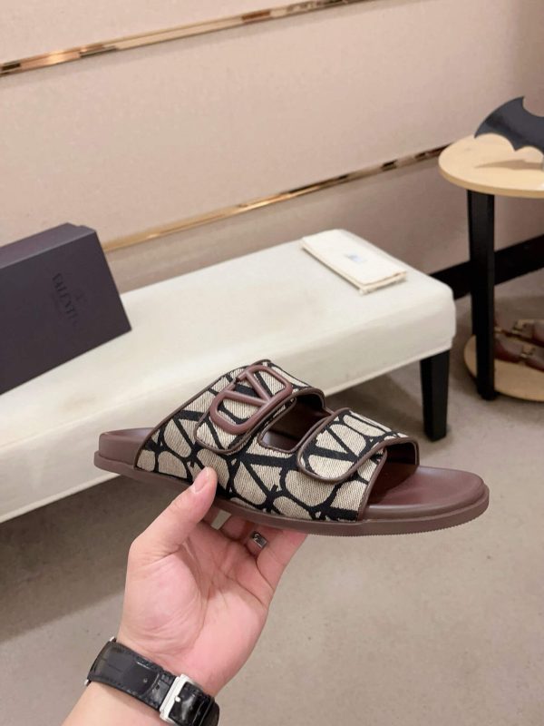 Valentino Garavani VLogo Beige and Black Toile Iconographe Sandals