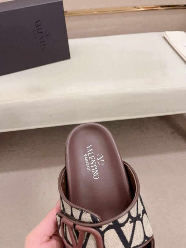 Valentino Garavani VLogo Beige and Black Toile Iconographe Sandals