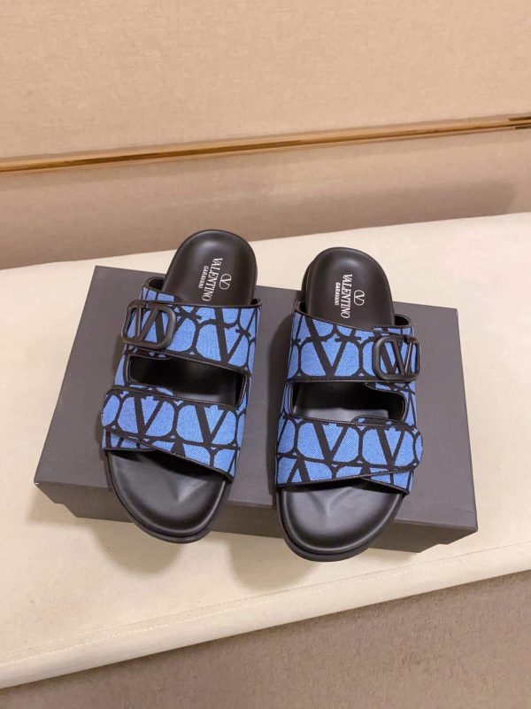 Valentino Garavani VLogo Blue and Black Toile Iconographe Sandals