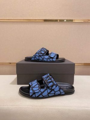 Valentino Garavani VLogo Blue and Black Toile Iconographe Sandals