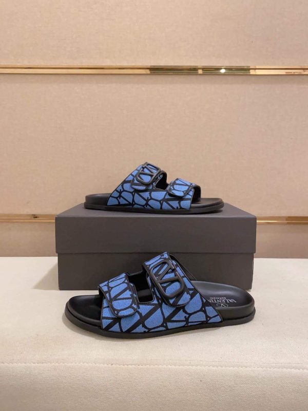 Valentino Garavani VLogo Blue and Black Toile Iconographe Sandals