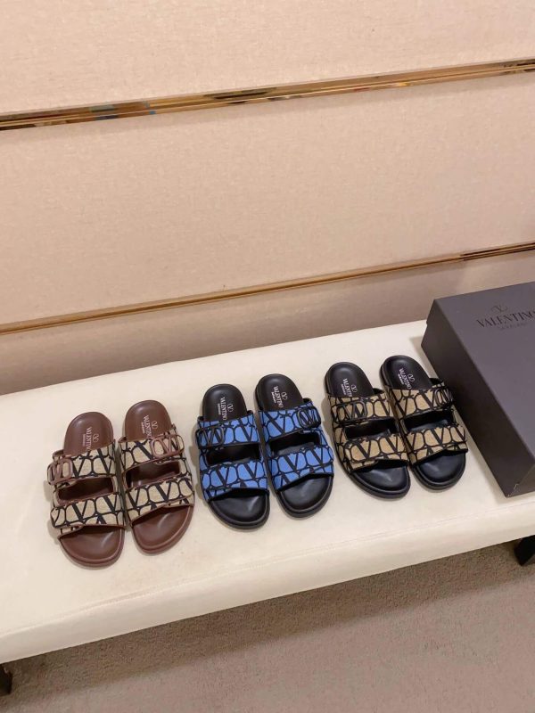 Valentino Garavani VLogo Blue and Black Toile Iconographe Sandals