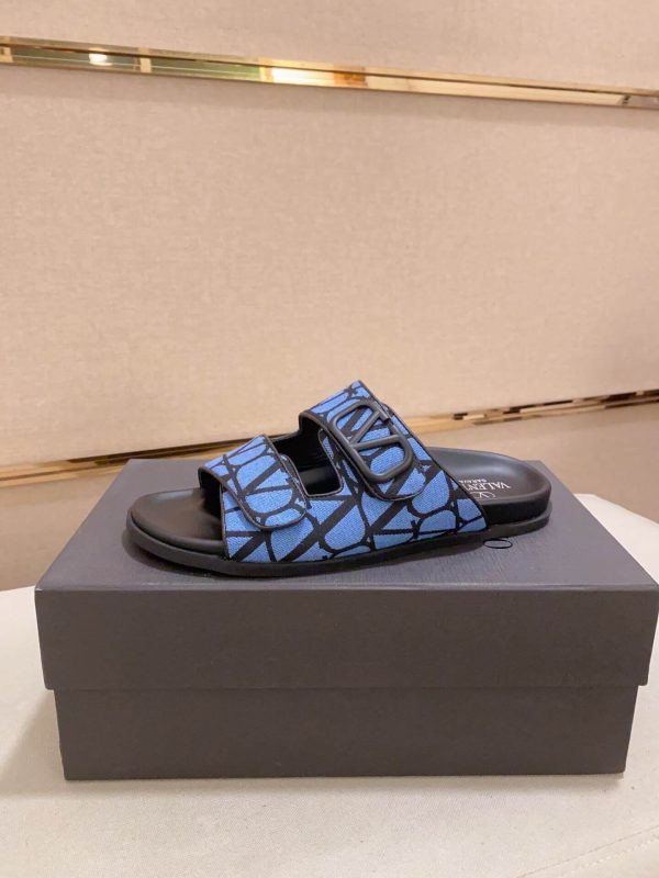 Valentino Garavani VLogo Blue and Black Toile Iconographe Sandals