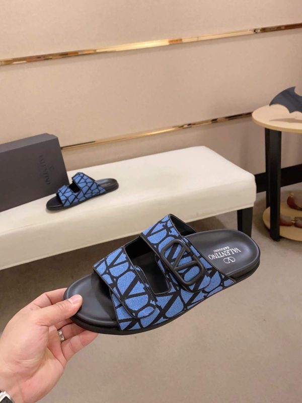 Valentino Garavani VLogo Blue and Black Toile Iconographe Sandals