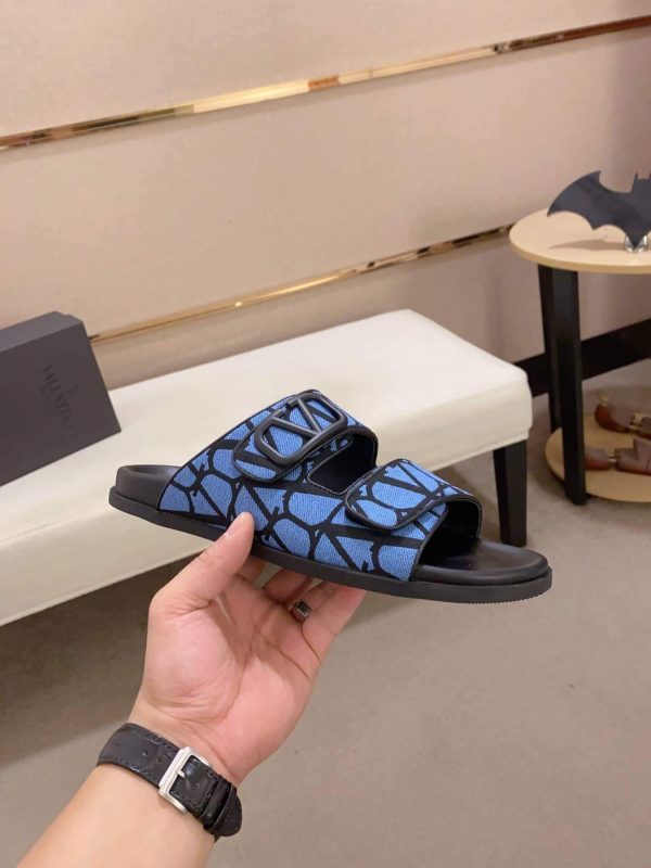 Valentino Garavani VLogo Blue and Black Toile Iconographe Sandals