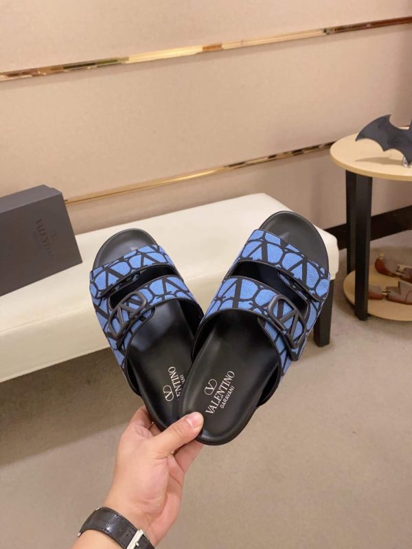Valentino Garavani VLogo Blue and Black Toile Iconographe Sandals