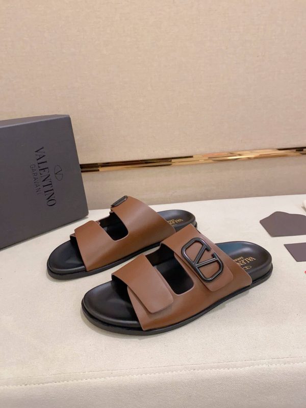 Valentino Garavani VLogo Sandals in Brown Leather