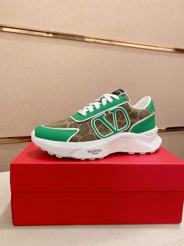 Valentino Garavani True Act Low-Top Trainer in Green Nappa Leather And Green Toile Iconographe Fabric