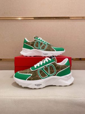 Valentino Garavani True Act Low-Top Trainer in Green Nappa Leather And Green Toile Iconographe Fabric