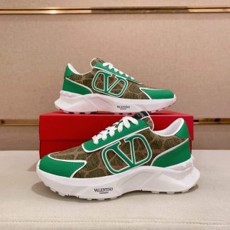 Valentino Garavani True Act Low-Top Trainer in Green Nappa Leather And Green Toile Iconographe Fabric