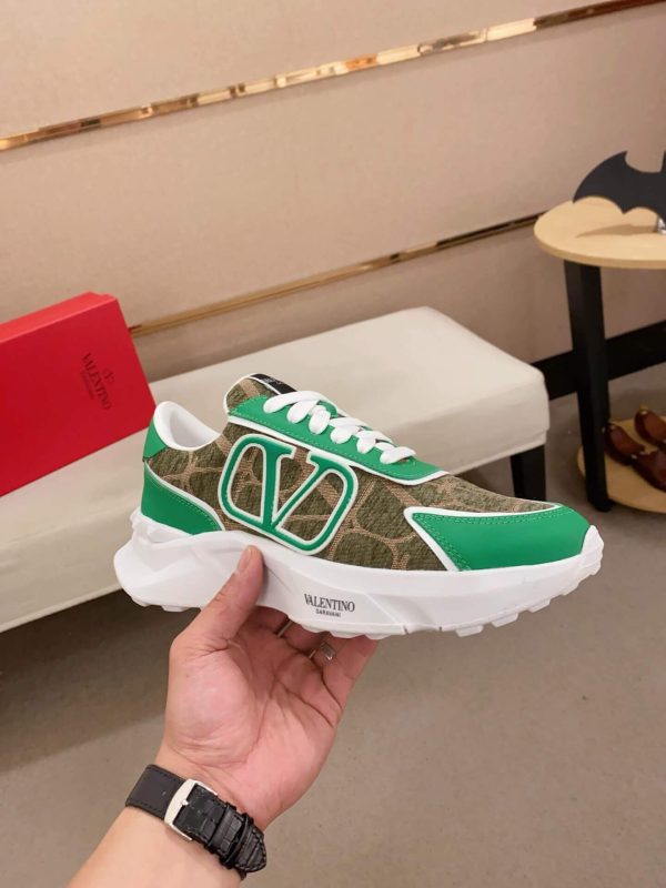 Valentino Garavani True Act Low-Top Trainer in Green Nappa Leather And Green Toile Iconographe Fabric