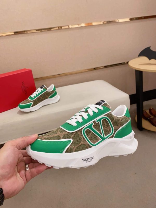 Valentino Garavani True Act Low-Top Trainer in Green Nappa Leather And Green Toile Iconographe Fabric
