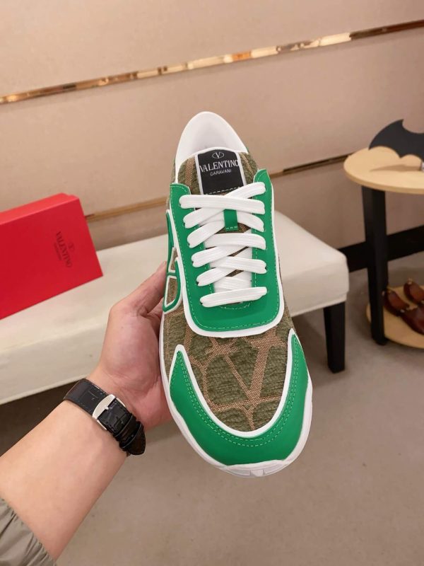 Valentino Garavani True Act Low-Top Trainer in Green Nappa Leather And Green Toile Iconographe Fabric