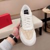 Valentino Garavani True Act Low-Top Trainer in White Nappa Leather And Beige Toile Iconographe Fabric