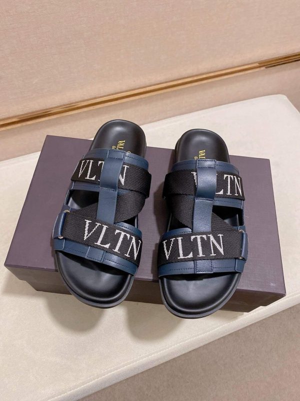 Valentino Garavani VLTN Leather Sandals in Blue