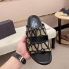 Valentino VLogo Beige and Black Toile Iconographe Sandals