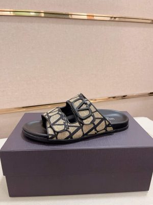 Valentino VLogo Beige and Black Toile Iconographe Sandals
