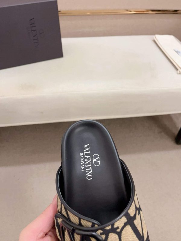 Valentino VLogo Beige and Black Toile Iconographe Sandals