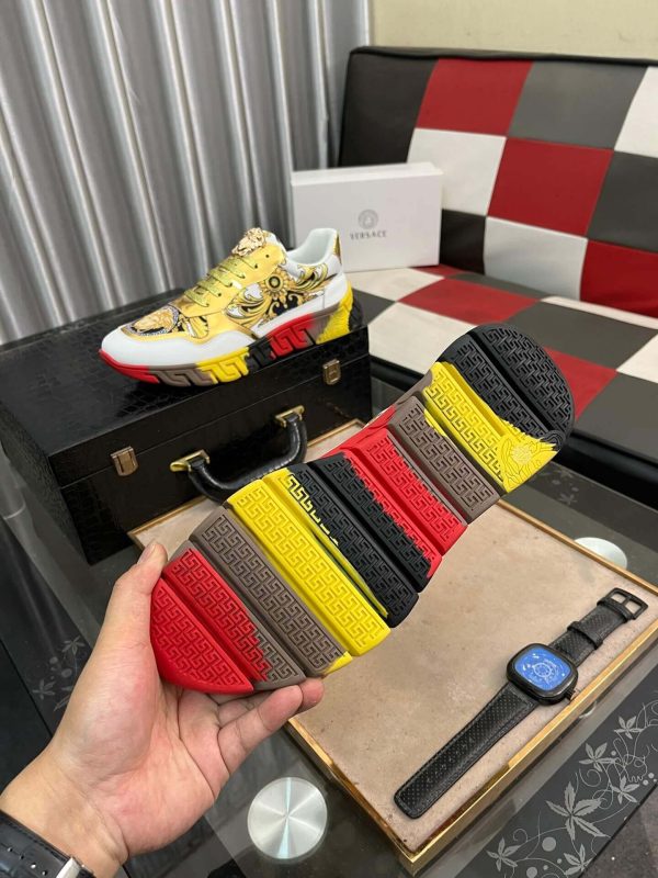 Versace White and Gold Trigreca Sneakers with Medusa Head and Baroque