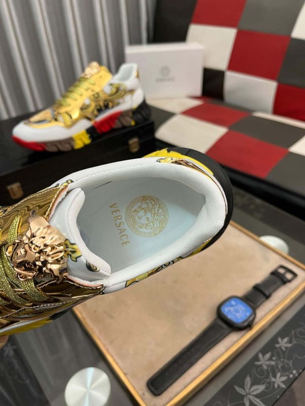 Versace White and Gold Trigreca Sneakers with Medusa Head and Baroque