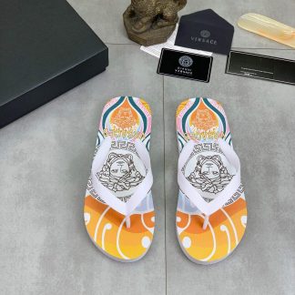 Versace Medusa Flip-Flops in Orange/White