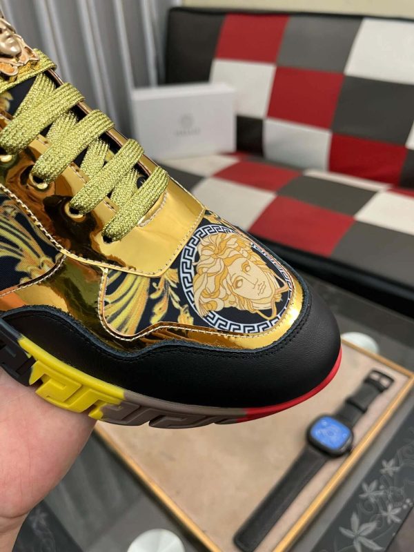 Versace Black and Gold Trigreca Sneakers with Medusa Head and Baroque