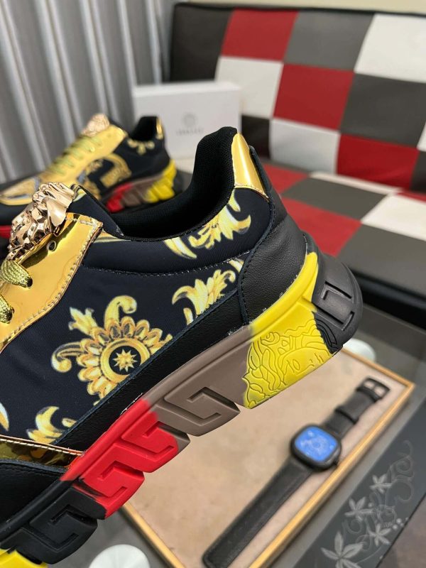 Versace Black and Gold Trigreca Sneakers with Medusa Head and Baroque