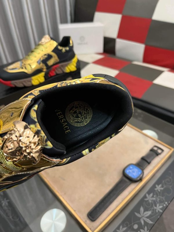 Versace Black and Gold Trigreca Sneakers with Medusa Head and Baroque