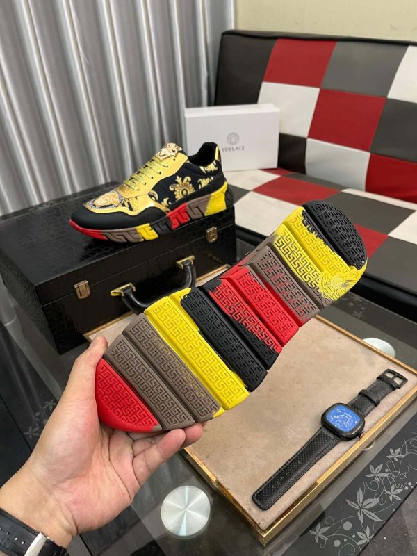 Versace Black and Gold Trigreca Sneakers with Medusa Head and Baroque