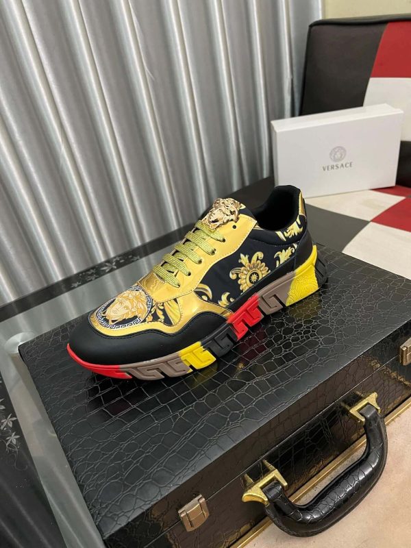 Versace Black and Gold Trigreca Sneakers with Medusa Head and Baroque