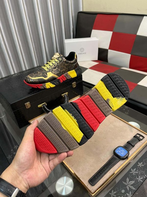 Versace Black and Gold Trigreca Sneakers with Medusa Head