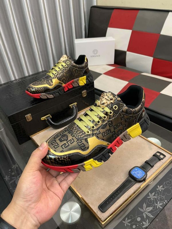 Versace Black and Gold Trigreca Sneakers with Medusa Head